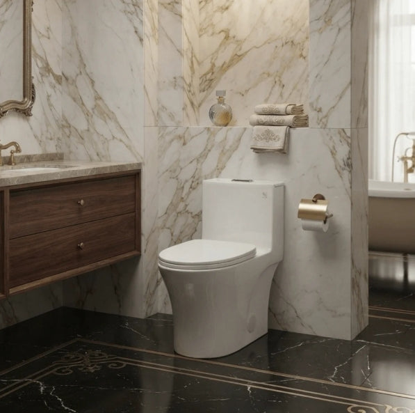 Toilette monobloc Moderna One – mise en scène salle de bain luxe