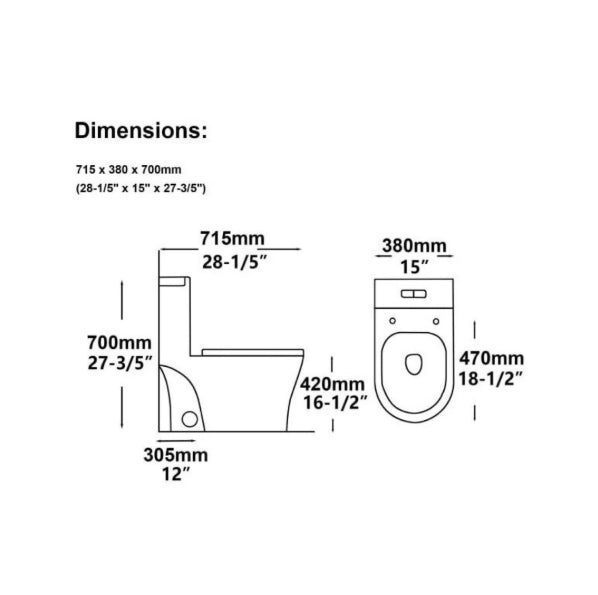 Toilette monobloc Moderna One – dimensions techniques