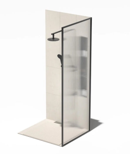 Paroi de douche italienne fixe 36 x 76 po – Verre givré et rainuré – NOIR MATT/CHROME