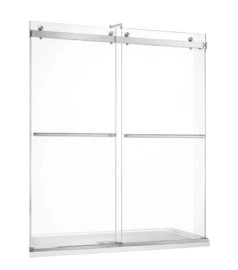 Porte de douche en verre 10 mm coulissante double avec soft closing 60 x 75 po (Noir / Chrome / Or brossé)