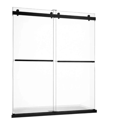 Porte de douche en verre 10 mm coulissante double avec soft closing 60 x 75 po (Noir / Chrome / Or brossé)