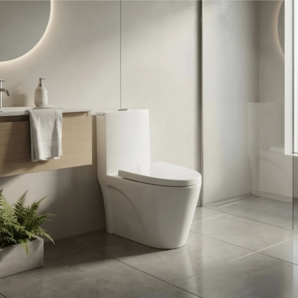 Rimless Mono-Bloc Toilet - Bathroom Setting